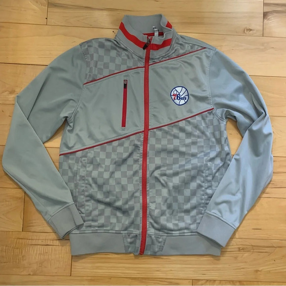Philadelphia 76ers Zip-Up Jacket Zipway Unisex Medium Gray Red NBA Basketball - Picture 1 of 4
